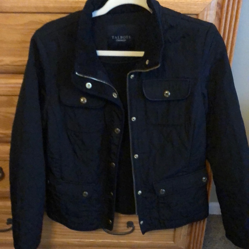 Talbots black quilted field jacket .